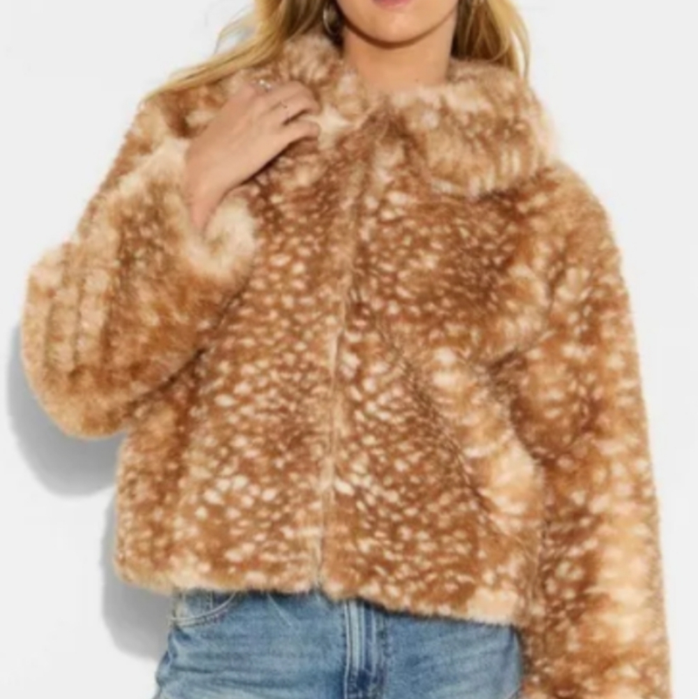 Wild Fable Tan Deer Hide Pattern Jacket Faux Fur Coat Oversize Women's Size: S